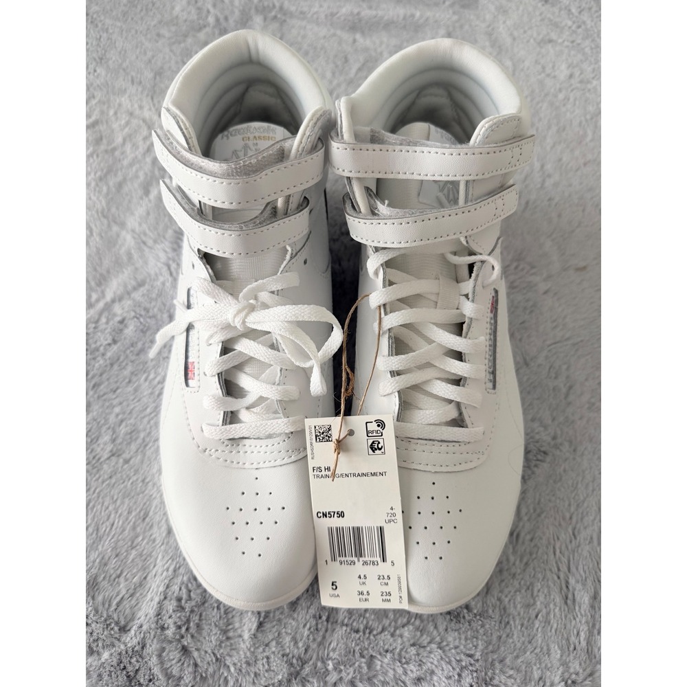 Reebok Freestyle Hi Womens White Leather High Top Sneakers CN5750 Youth Size 5